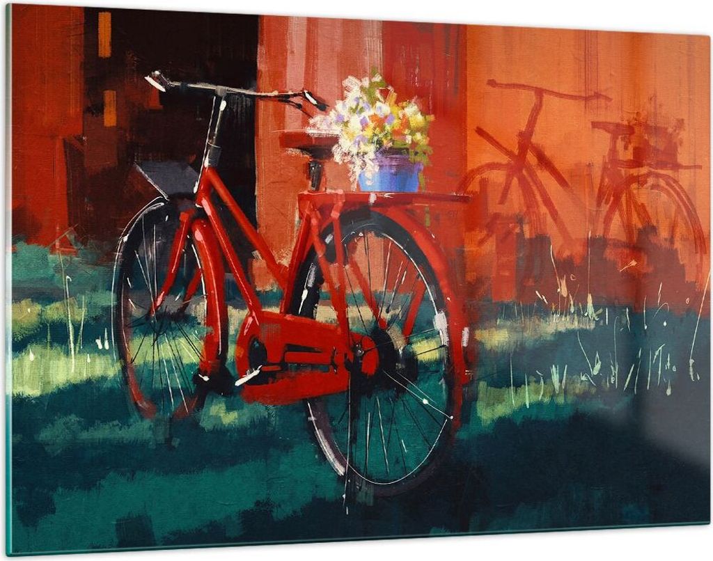 Bilder auf glas - Fahrrad Blumen - 120x80cm - Glasbilder - Wandbilder - Kunstdruck - zum Aufhängen bereit - Wanddekoration aus Glas - Glas Bilder ...