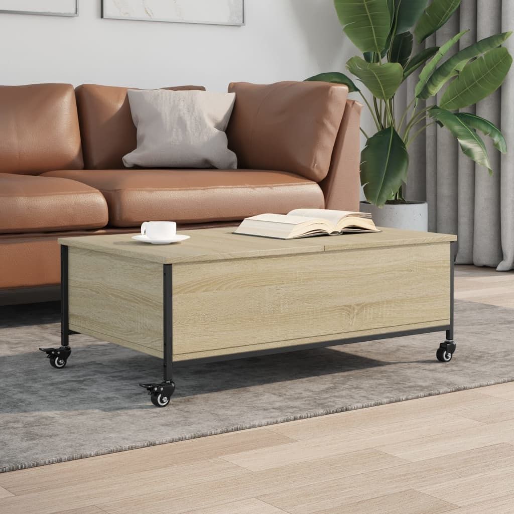 Couchtisch mit Rollen Sonoma-Eiche 91x55x34 cm Holzwerkstoff - Couchtische 842297