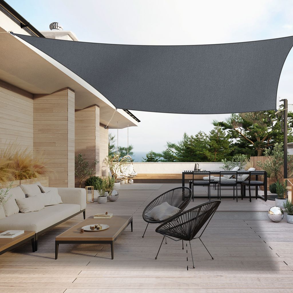 Duhome Sonnensegel Wasserdicht 3x4m, Sonnenschutzsegel Wetterfest Rechteck UV-Schutz Windschutz für Terrasse Balkon Garten Im Freien, Anthrazit