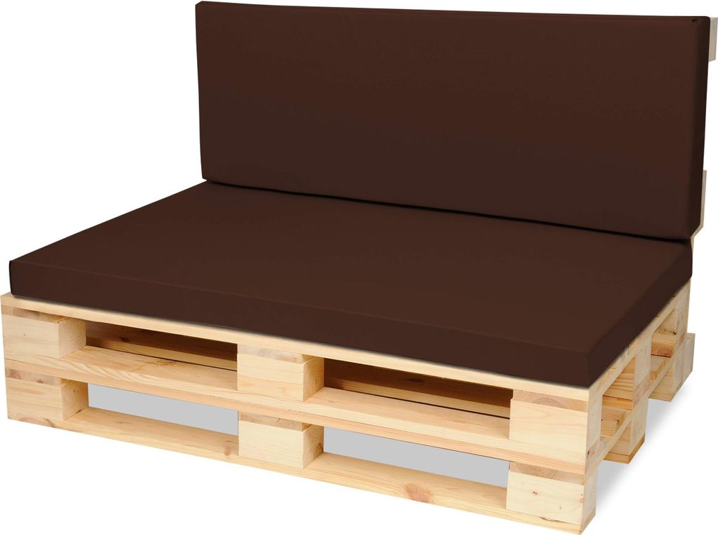 Palettenkissen Palettenauflagen Sitzkissen - 120x80 cm und Rückenlehne 120x40 cm - Outdoor und Indoor - braun