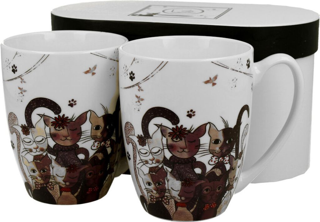 DUO ANIMALS 2er-Set Becher 380 ml CATS FAMILY New Bone China Porzellan