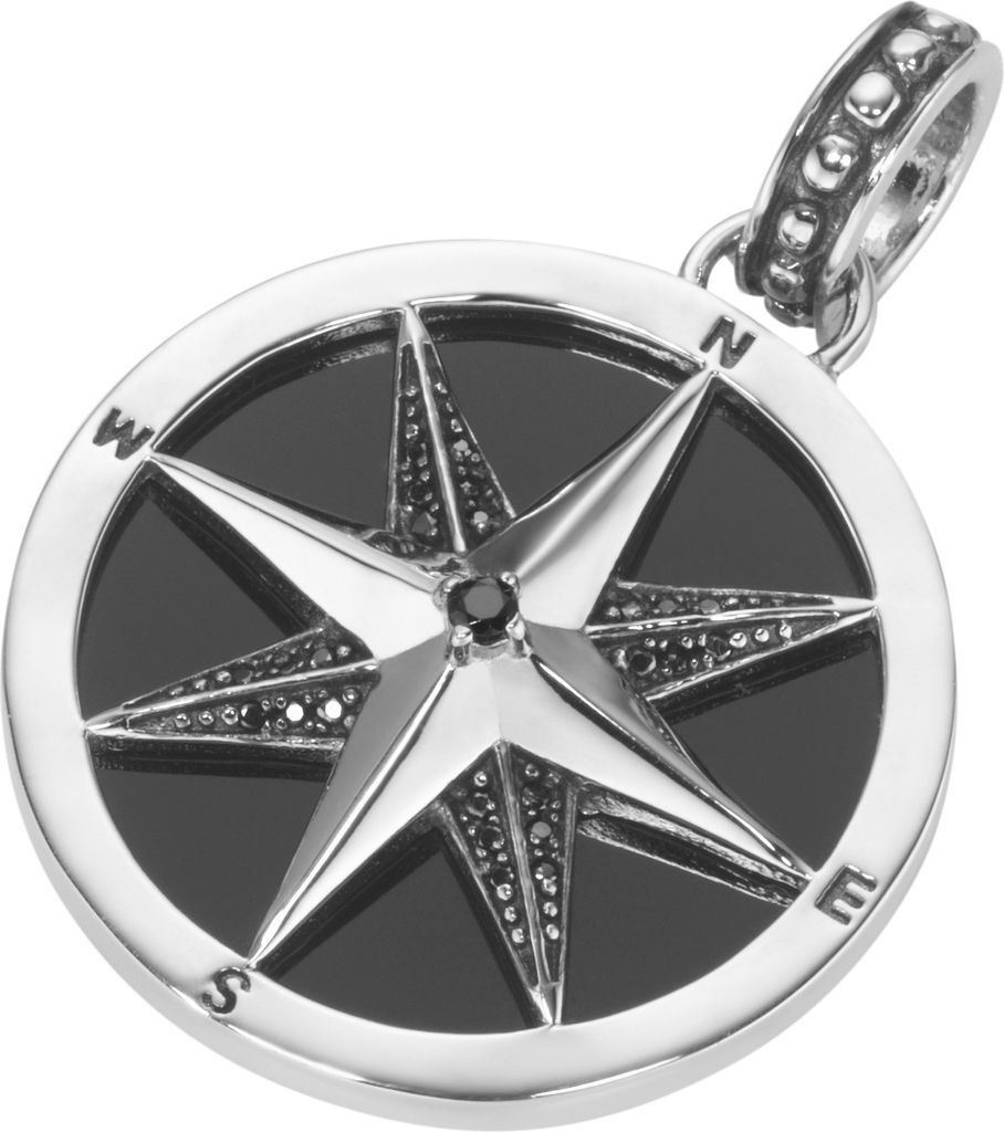 Anhänger Giorgio Martello Milano Kompass, mit Achat und Spinellen in schwarz, Silber 925 Schwarz Onesize