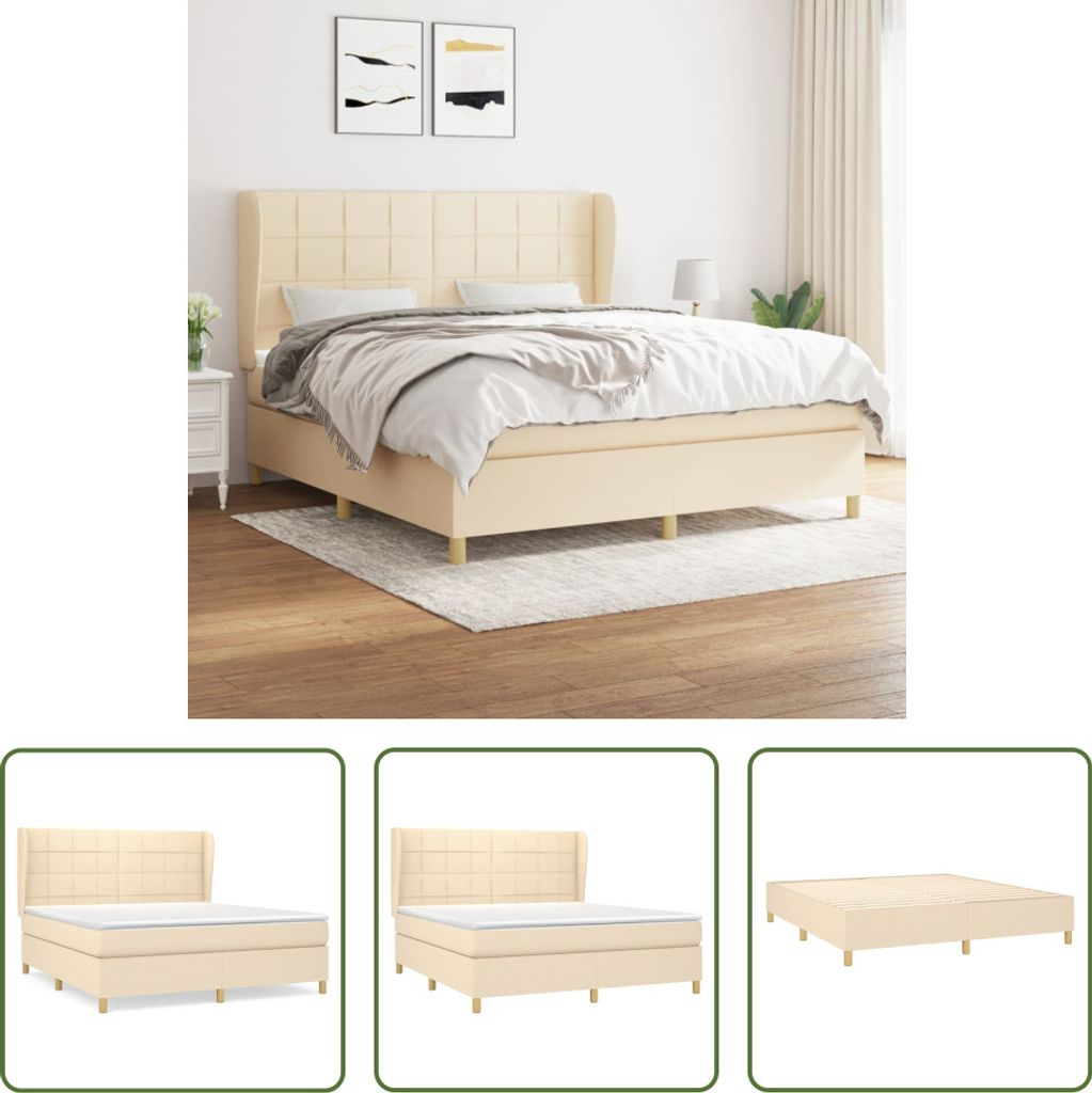 The Living Store Boxspringbett mit Matratze Creme 180x200 cm Stoff