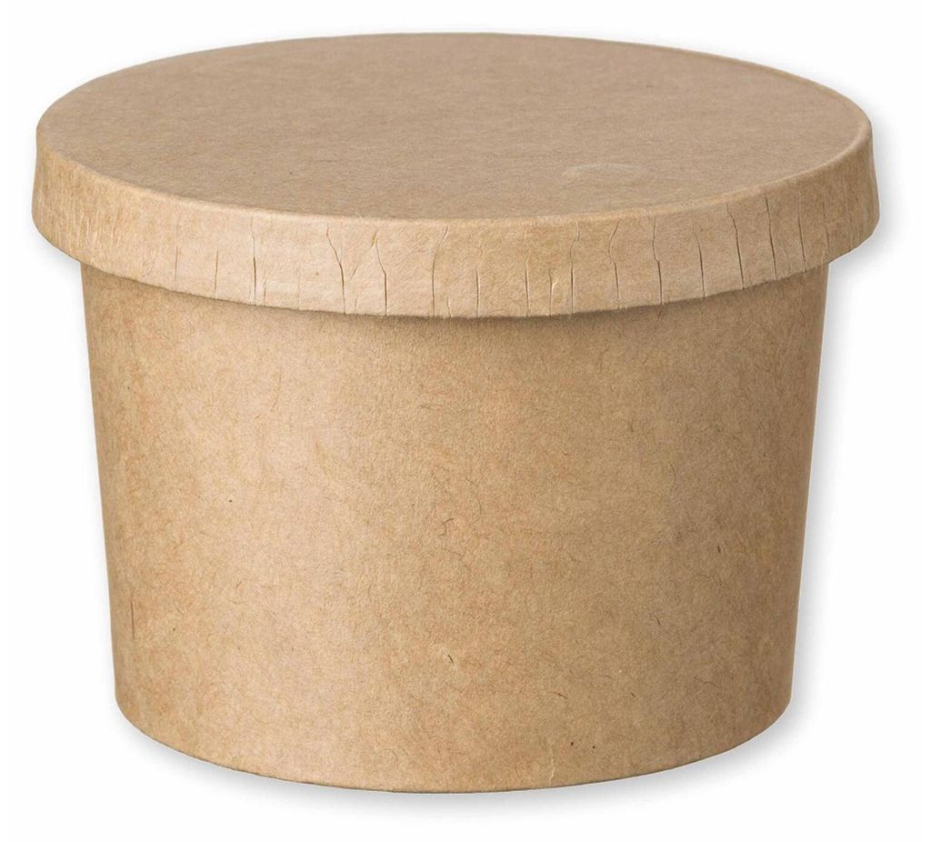 100x Eisbecher Feinkostbecher aus Kraftpapier rund 230ml braun mit Deckel