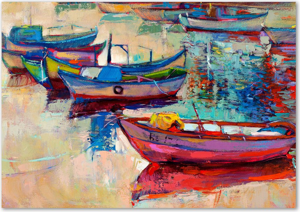 Tulup Leinwandbild - 100x70 cm - Wandkunst - Drucke auf Leinwand - Leinwanddruck - Fahrzeuge - Mehrfarbig - Bunte Boote