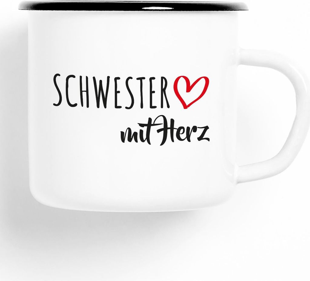 Huuraa Emaille Tasse Schwester Geschenk Kaffeebecher Vintage 300ml Schwester Präsent