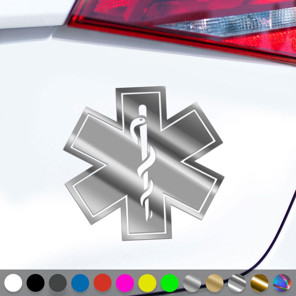 PantherPixel Stern des Lebens Aufkleber Star Of Life Rettungsdienst Sticker Auto Geschenkidee Farbe Chrom-Silber