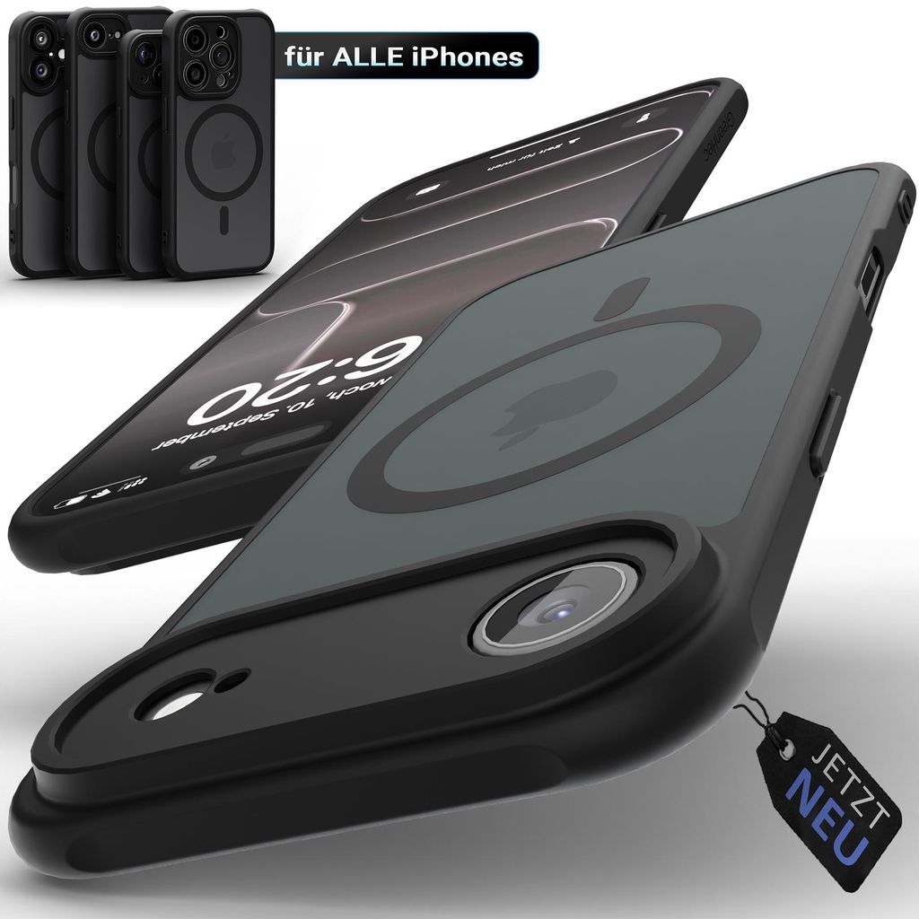 Hülle iPhone 17 16 15 14 13 12 Pro Max Air MagSafe Matt Schwarz Magnet Plus Case Cover Bumper Schutzhülle Magnetisch Ring Modell: iPhone Air