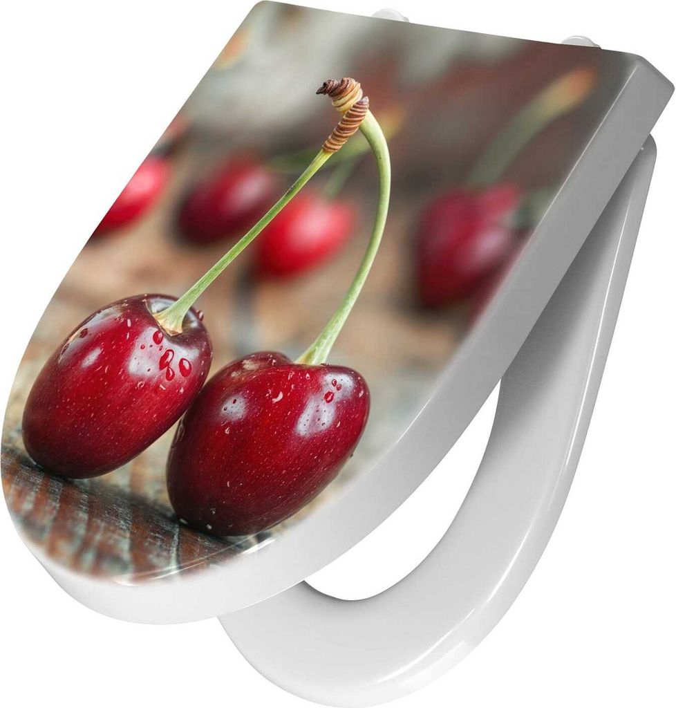 WC-Sitz mit Absenkautomatik, Softclose Scharnier mit Motiv Frische Kirschen