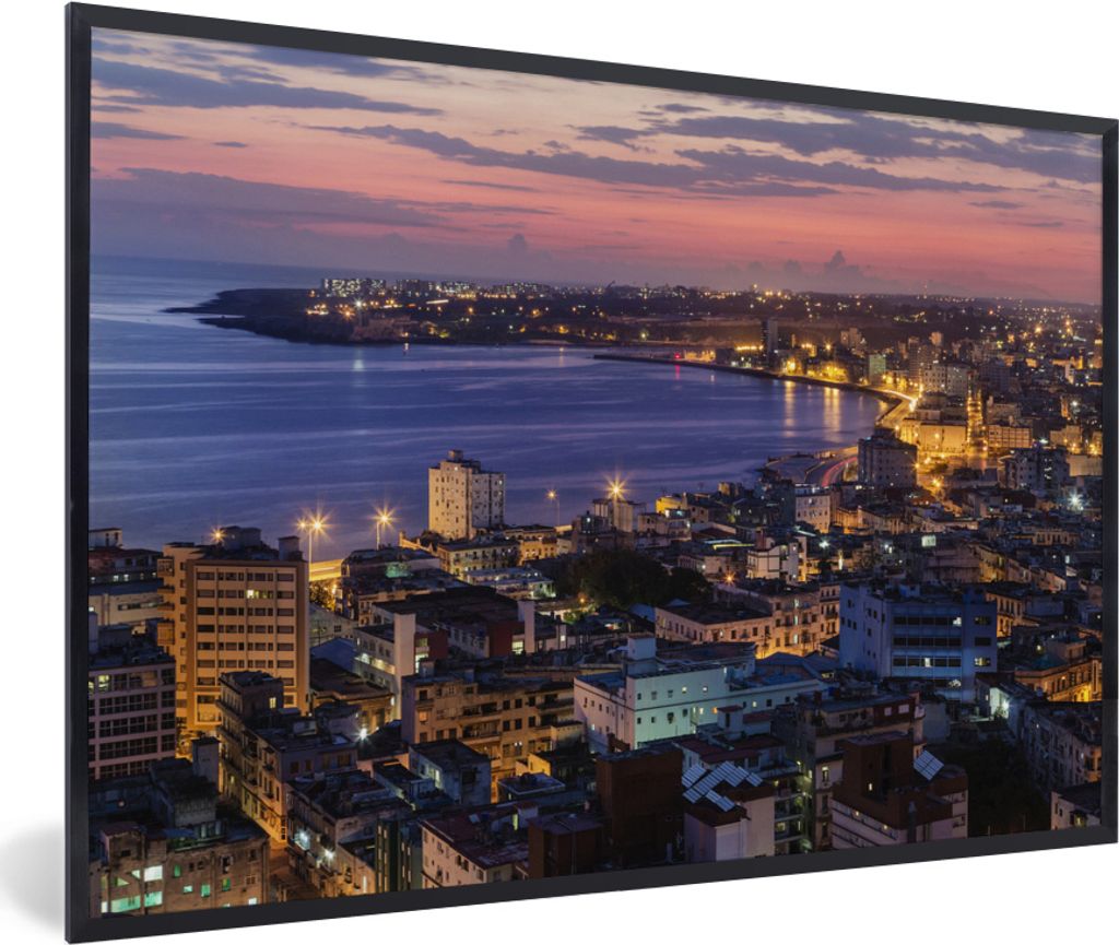 MuchoWow MuchoWow Gerahmtes Poster Beleuchtetes Stadtbild bei Sonnenaufgang in Havanna, Kuba 60x40 cm - Poster mit zchwarzem Bilderrahmen - Pri...