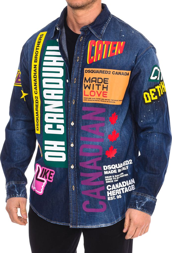Dsquared2 Herren Langarm-Jeanshemd mit Patches S74DM0505-S30341