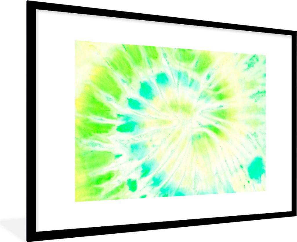 MuchoWow Gerahmtes Poster Krawattenfärbung - Kunst - Gelb - Grün 90x60 cm - Poster mit Schwarzem Bilderrahmen Wandposter Rahmen Foto Bilder - W...