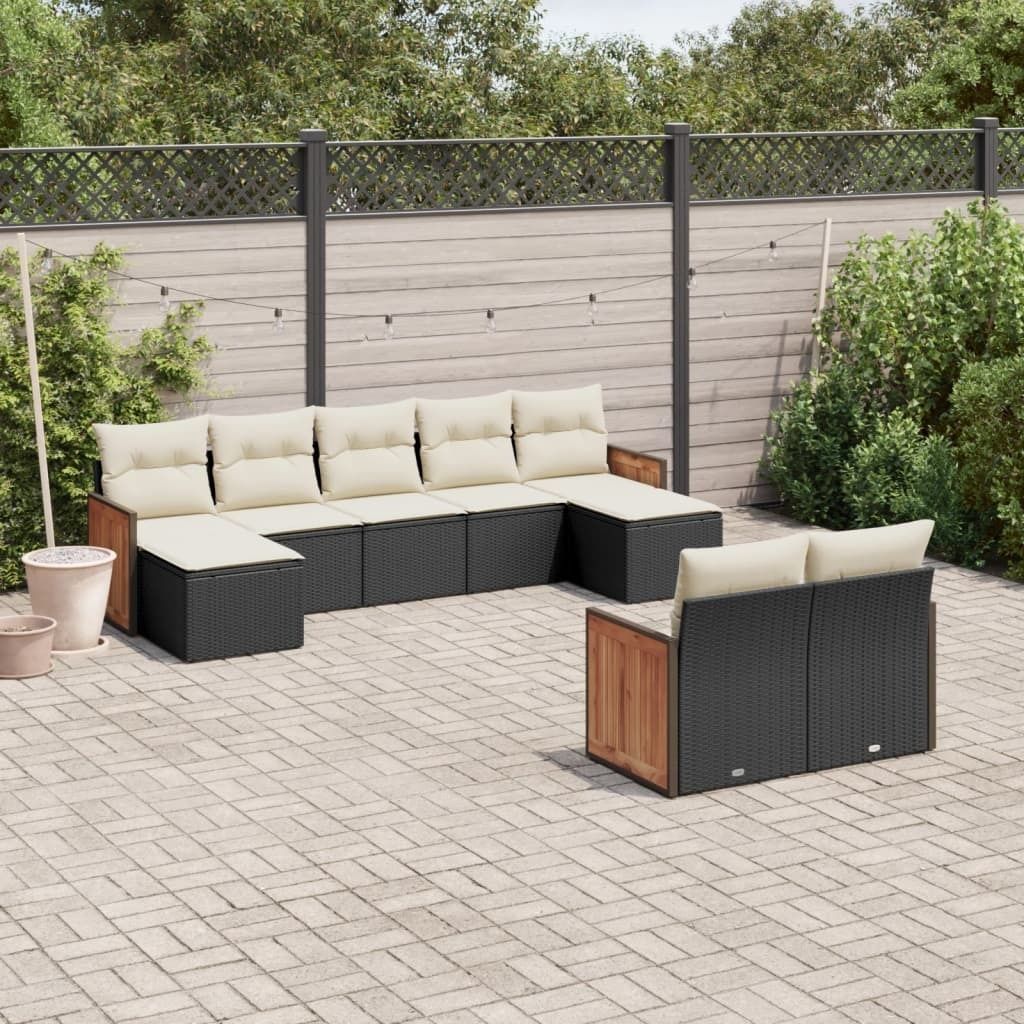 Maison Exclusive - 9-tlg. Garten-Sofagarnitur mit Kissen Schwarz Poly Rattan
