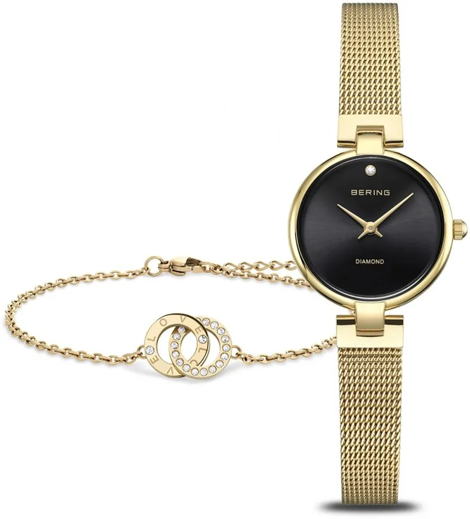 Montre BERING dorée durable 17724-332-GWP anti-rayure et diamants chic