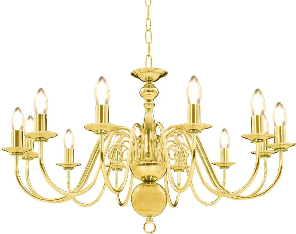 Lustre Golden 12 x Ampoules E14 - Luminaire Chic en Métal Doré Brillant