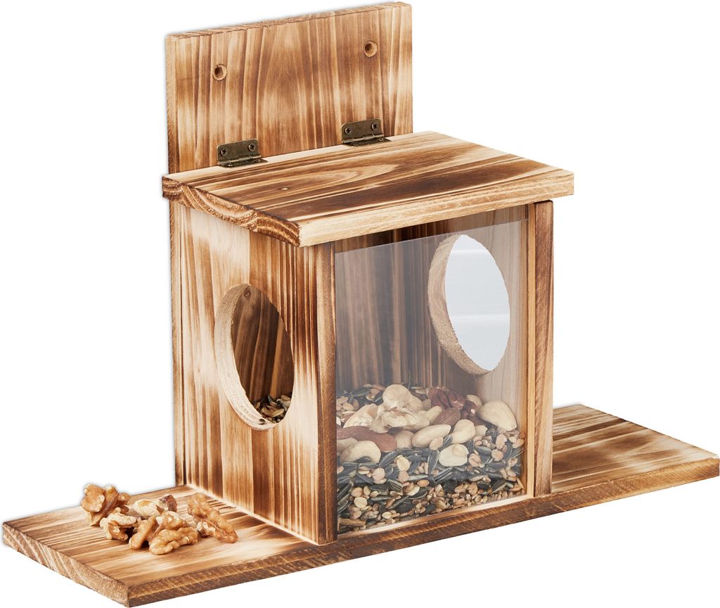 Relaxdays Eichhörnchen Futterhaus, Holz, 2 Eingänge & Produktbild 