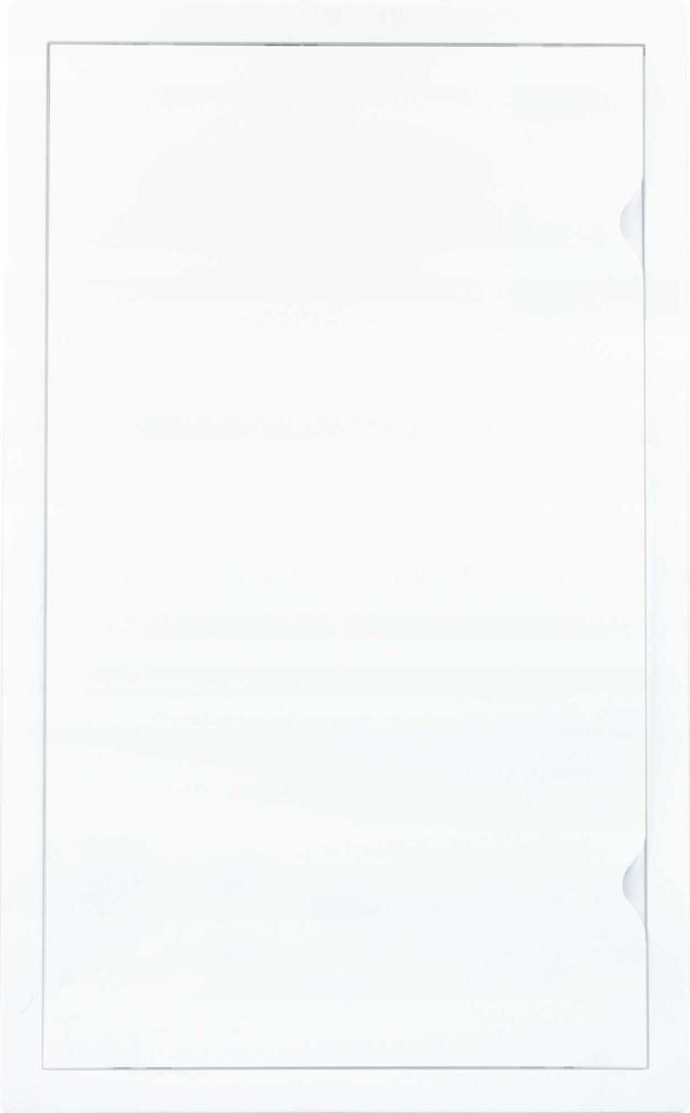 A plain white background with a white rectangular object centered.