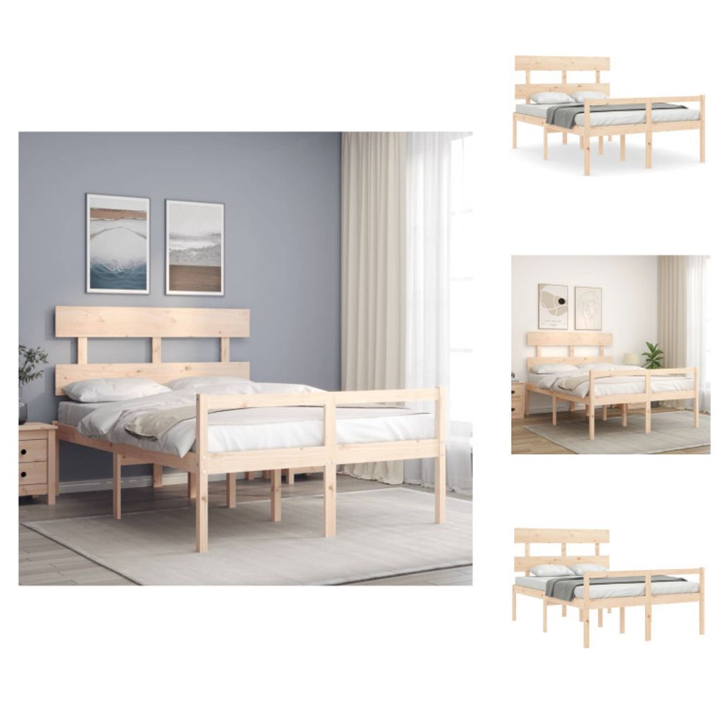 vidaXL Massivholzbett mit Kopfteil 120x200 cm - Betten & Bettgestelle