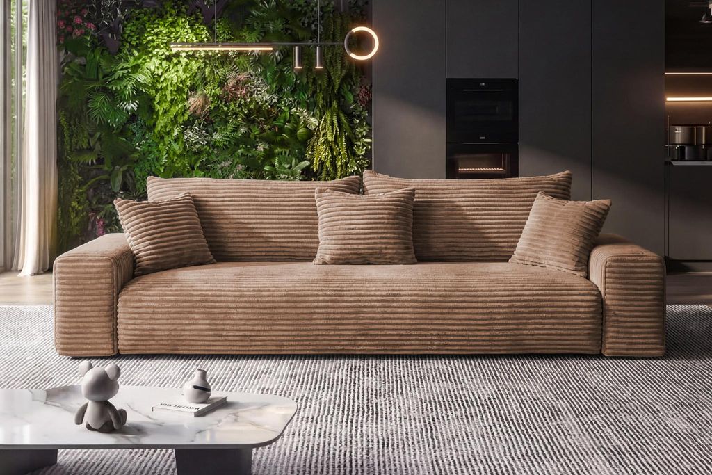 Sofa Cordo By Sofiland - Schlafsofa Mit Bettkasten, Cord-Sofa 265X105 Cm, Hellbraun 56