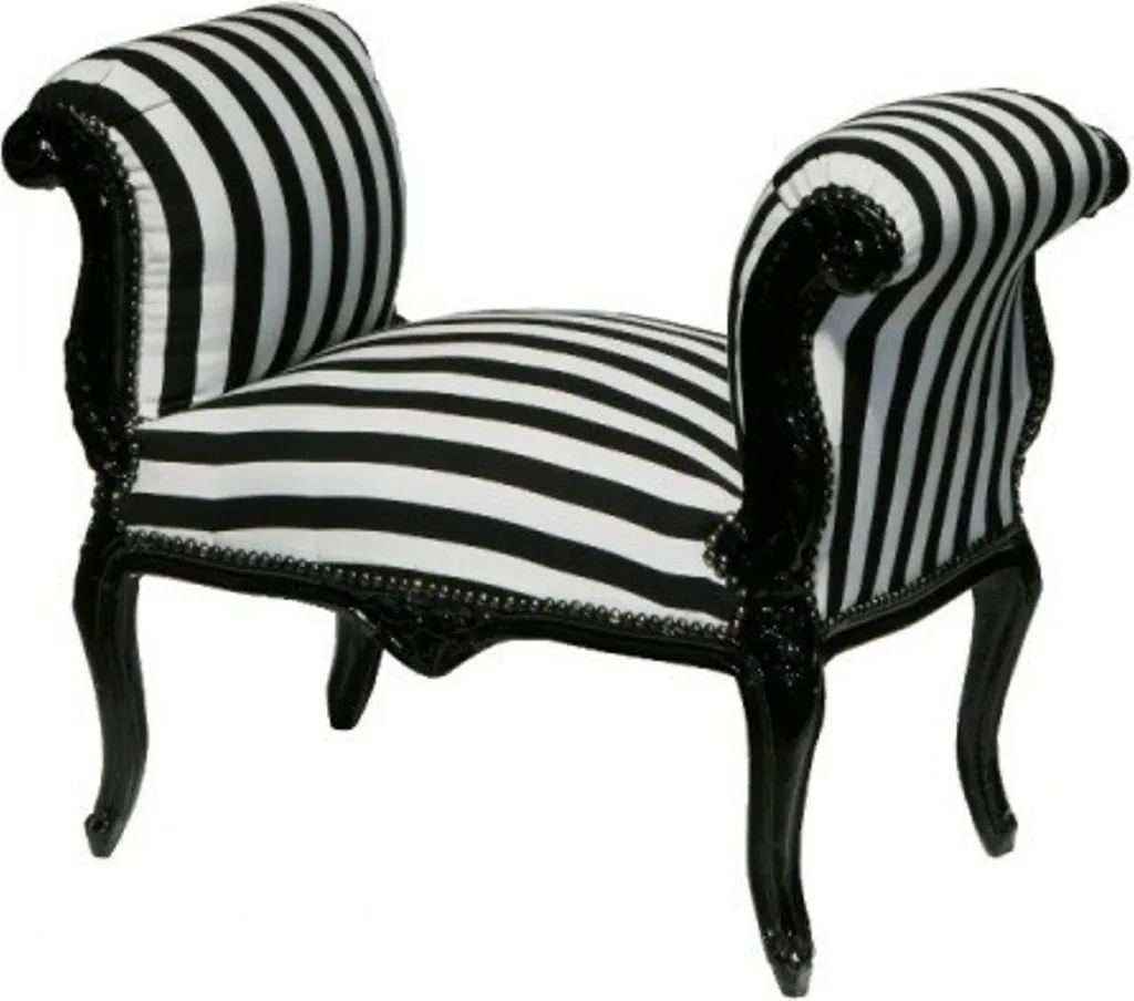 Tabouret Baroque Rayé Noir et Blanc Casa Padrino - Finition Laquée