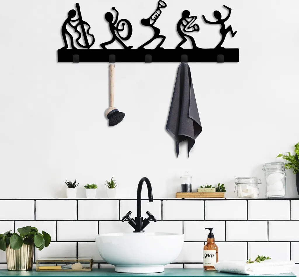 Porte-manteau Métal Noir Silhouette Musicien Wallity 60x25 cm Robuste