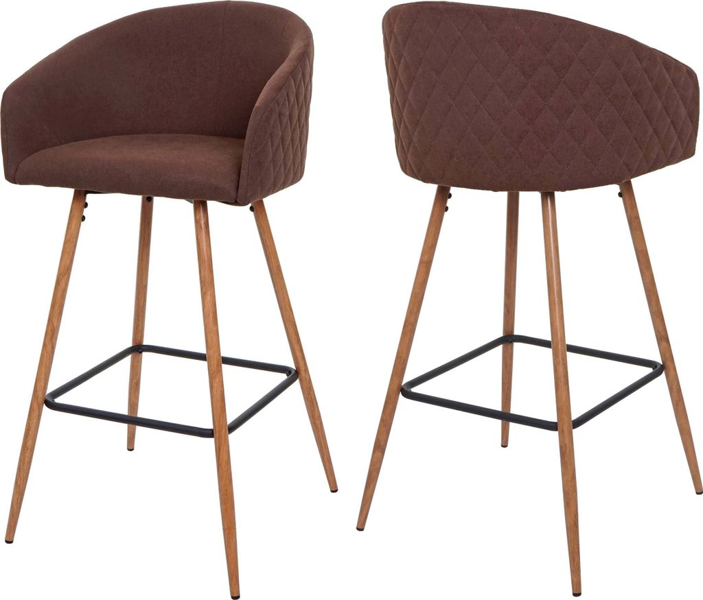 2er-Set Barhocker MCW-D72, Barstuhl Tresenhocker Küchenhocker mit Lehne, Holzoptik Stoff/Textil, braun