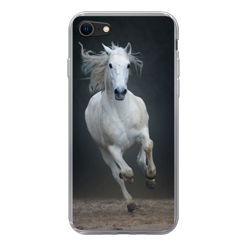MuchoWow Handyhülle Schutzhülle Hülle für iPhone SE 2020 Pferd - Pilz - Sand Silikon Softcase Handy Hülle - Kartenbesitzer