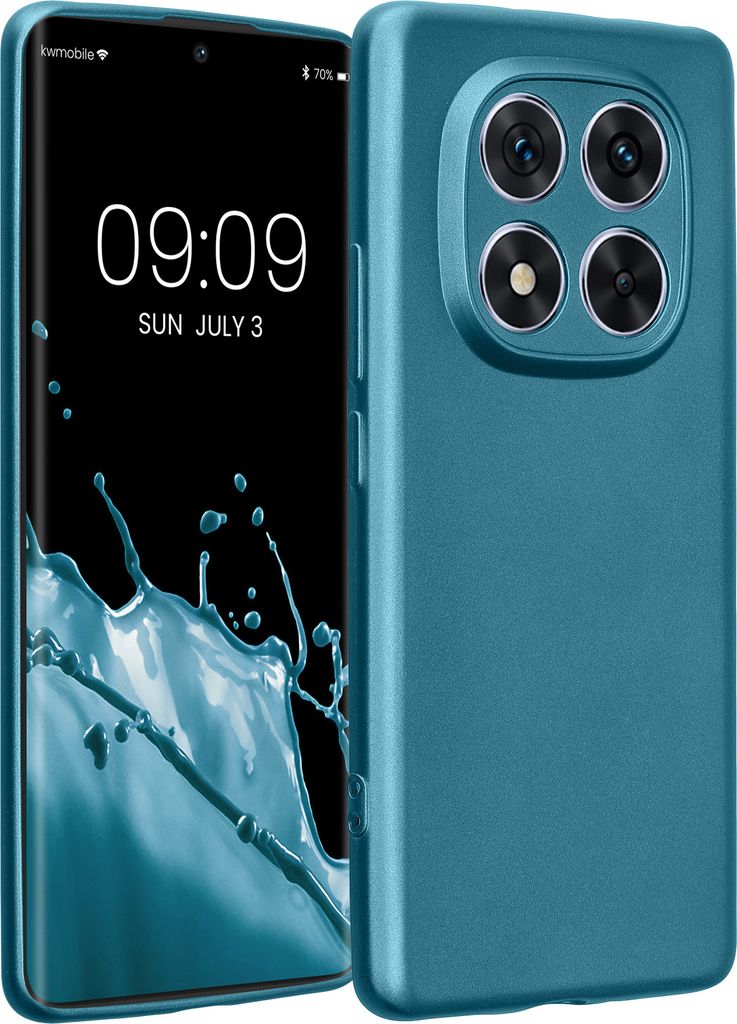 kwmobile Handyhülle kompatibel mit Xiaomi Redmi Note 14 Pro 5G / Poco X7 Hülle - weiche Silikon Case metallisch schimmernd in Metallic Karibikblau