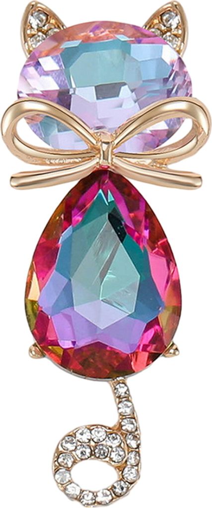 Niedliche Brosche in Katzenform mit Schleife, glänzender Kunstkristall, eingelegte Anstecknadel, Anzug, Revers, Abzeichen, Schmuck, Geschenk, Mant...