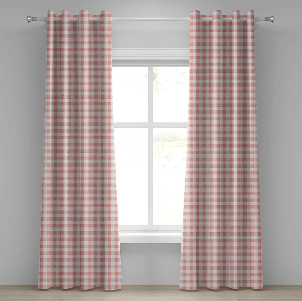 Rideau vichy rose opaque pour l'intimité, rideaux décoratifs 280x245cm