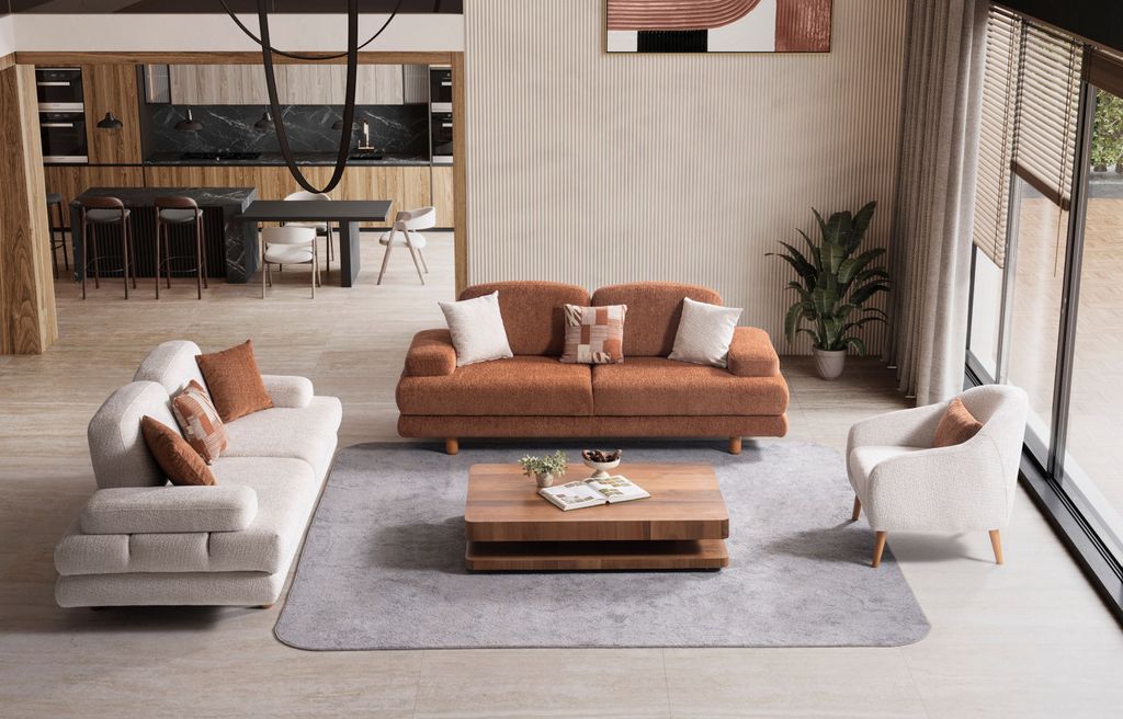 Sitzgruppe/Sofa Set - Wohnzimmergarnitur "Helios" 3+3+1-Braun