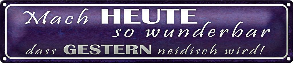 Blechschild Spruch 46x10cm Heute wunderbar gestern neidisch Dekoration