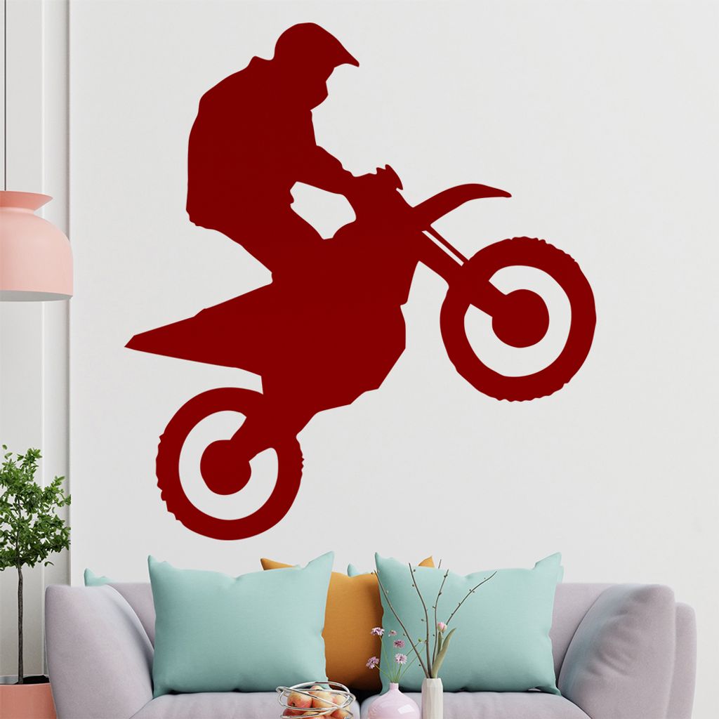 KIWISTAR Motocrossfahrer Silhouette fahrend Wandtattoo in 6 Größen - Wandaufkleber Wall Sticker - Dekoration, Küche, Wohnzimmer, Schlafzimmer, B...