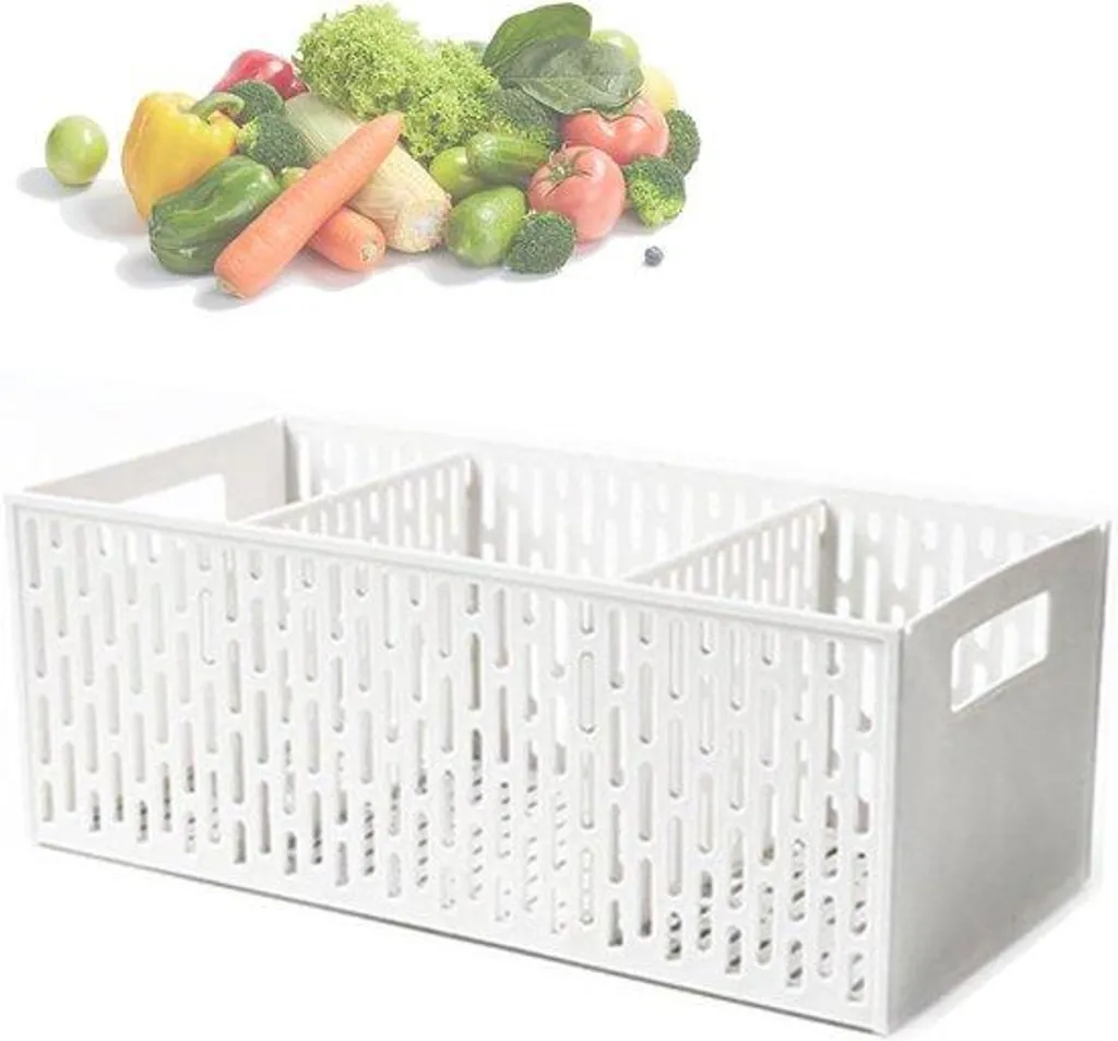 Bac de stockage 3 compartiments en plastique transparent pour fruits et légumes