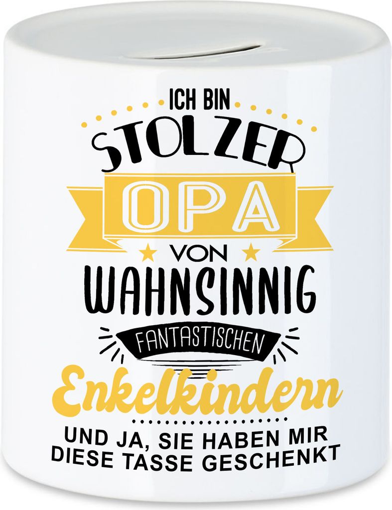 Stolzer Opa Von Wahnsinnig Tollen Enkelkindern Spardose Bester Opa Der Welt Geschenkidee Humorvoll Lustig