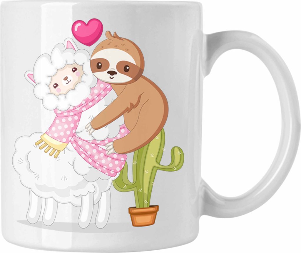Trendation - Valentinstag Tasse Geschenk Faultier Alpaka Niedliche Grafik Freundin Freund Geschenkidee (Weiß)