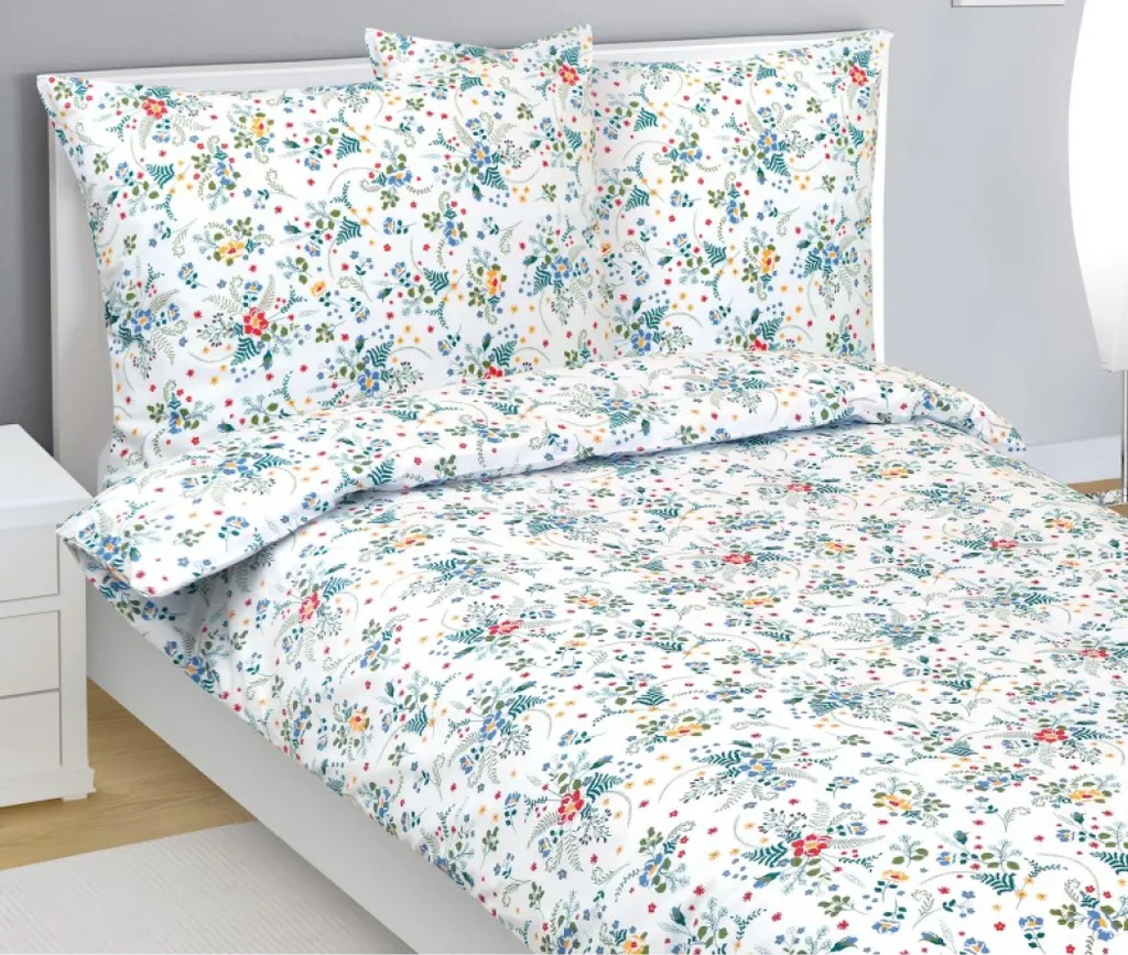 Linge de lit coton respirant 140x200 cm, motifs bleu jaune et rouge