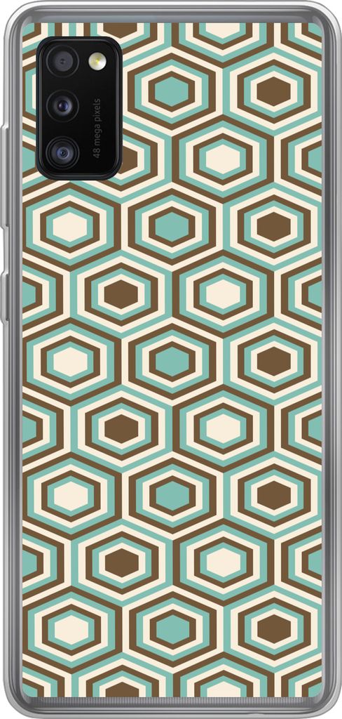 MuchoWow Handyhülle Schutzhülle Hülle für Telefoonhoesje Samsung Galaxy A41 Retro - Honigwabe - Blau - Braun Silikon Softcase Handy Hülle - ...