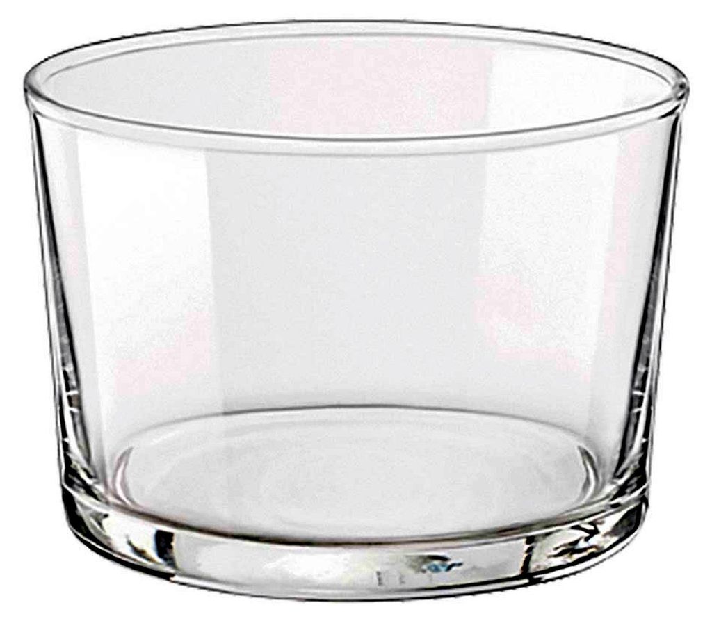 A clear glass tumbler is shown against a white background.