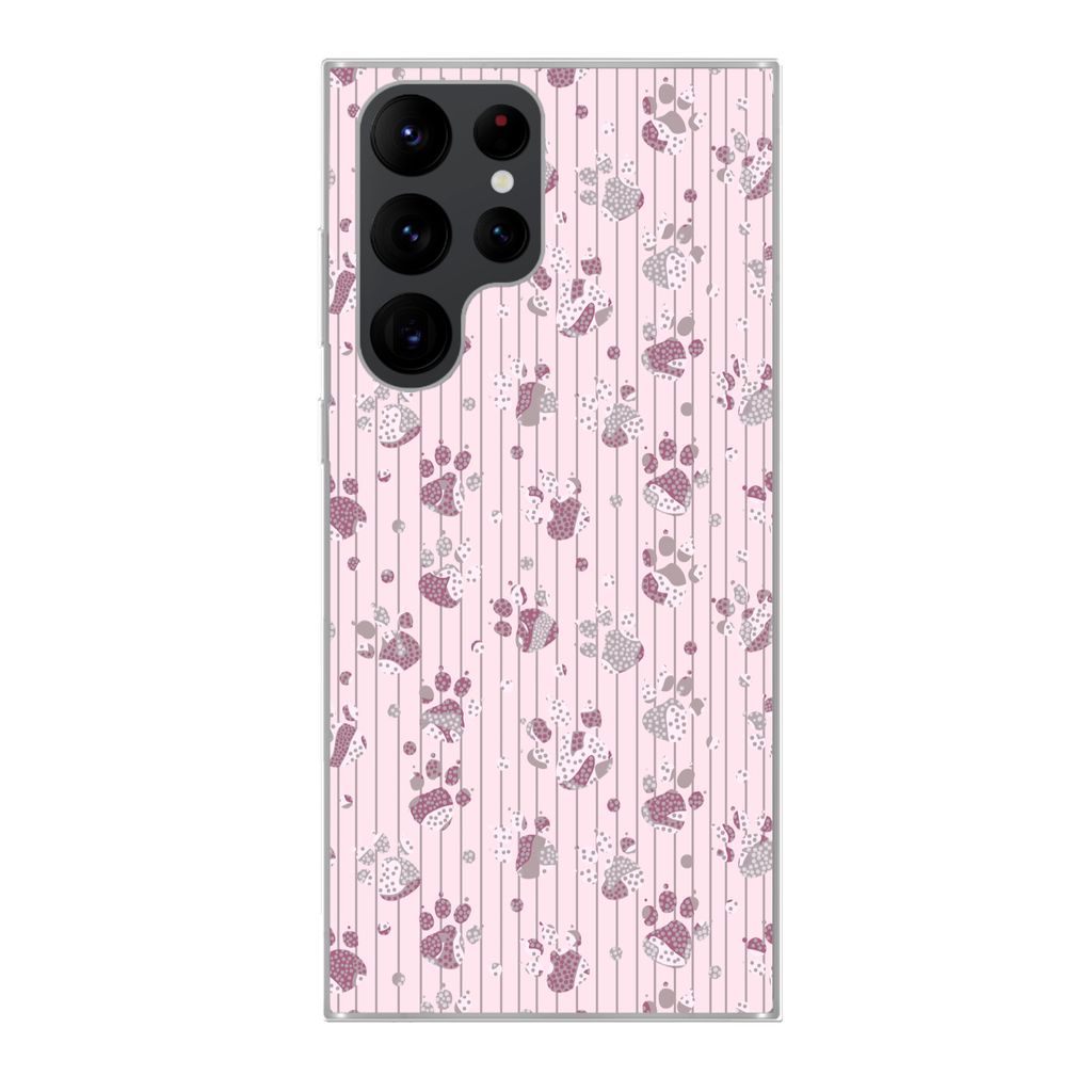 MuchoWow Handyhülle Schutzhülle Hülle für Samsung Galaxy S22 Ultra Hund - Rosa - Muster - Lila - Mädchen - Kinder - Kinder Silikon Softcase ...