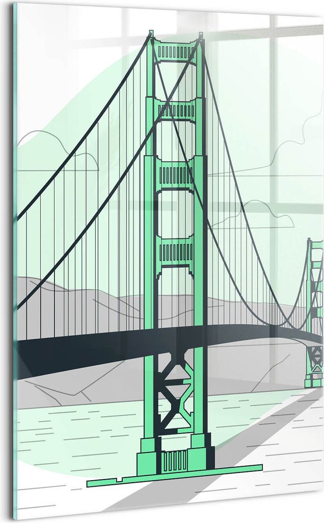 Designer Glasbild - Wandbild - Glas Bild - 40x60 cm - Zeichnung Der Golden Gate Bridge