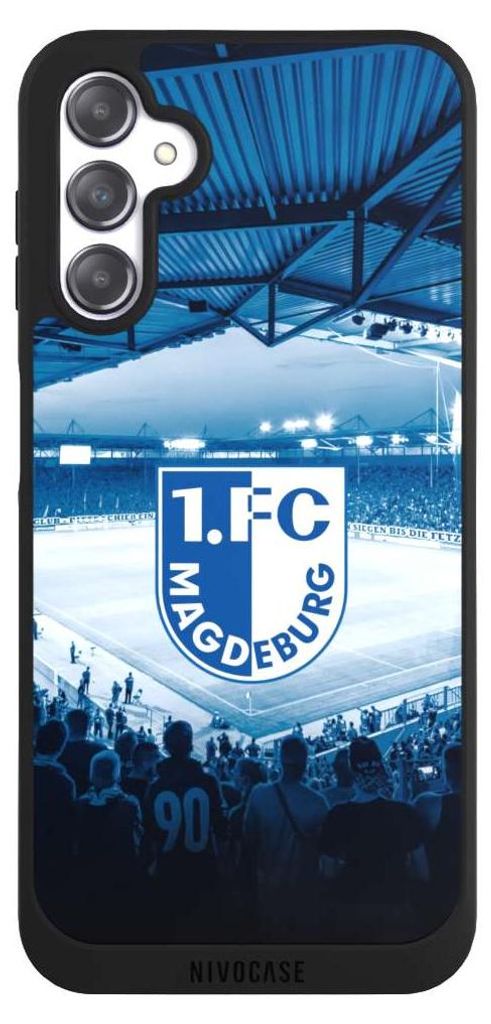 NIVOCASE Handyhülle für Samsung Galaxy A14 5G Hülle NIVOpure Case Schwarz Stadion 1. FC Magdeburg 1. FCM