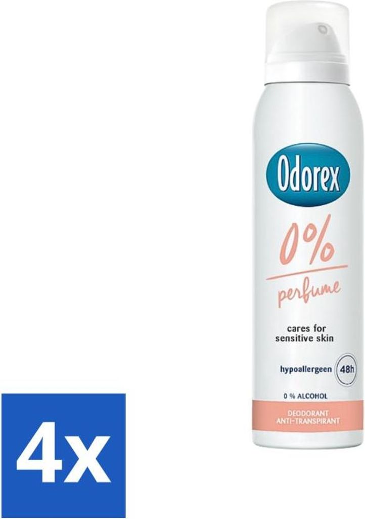 Odorex Deodorant Spray – 0 % parfümfrei – parfümfrei – 150 ml - Vorteilspack - 4 Stücke