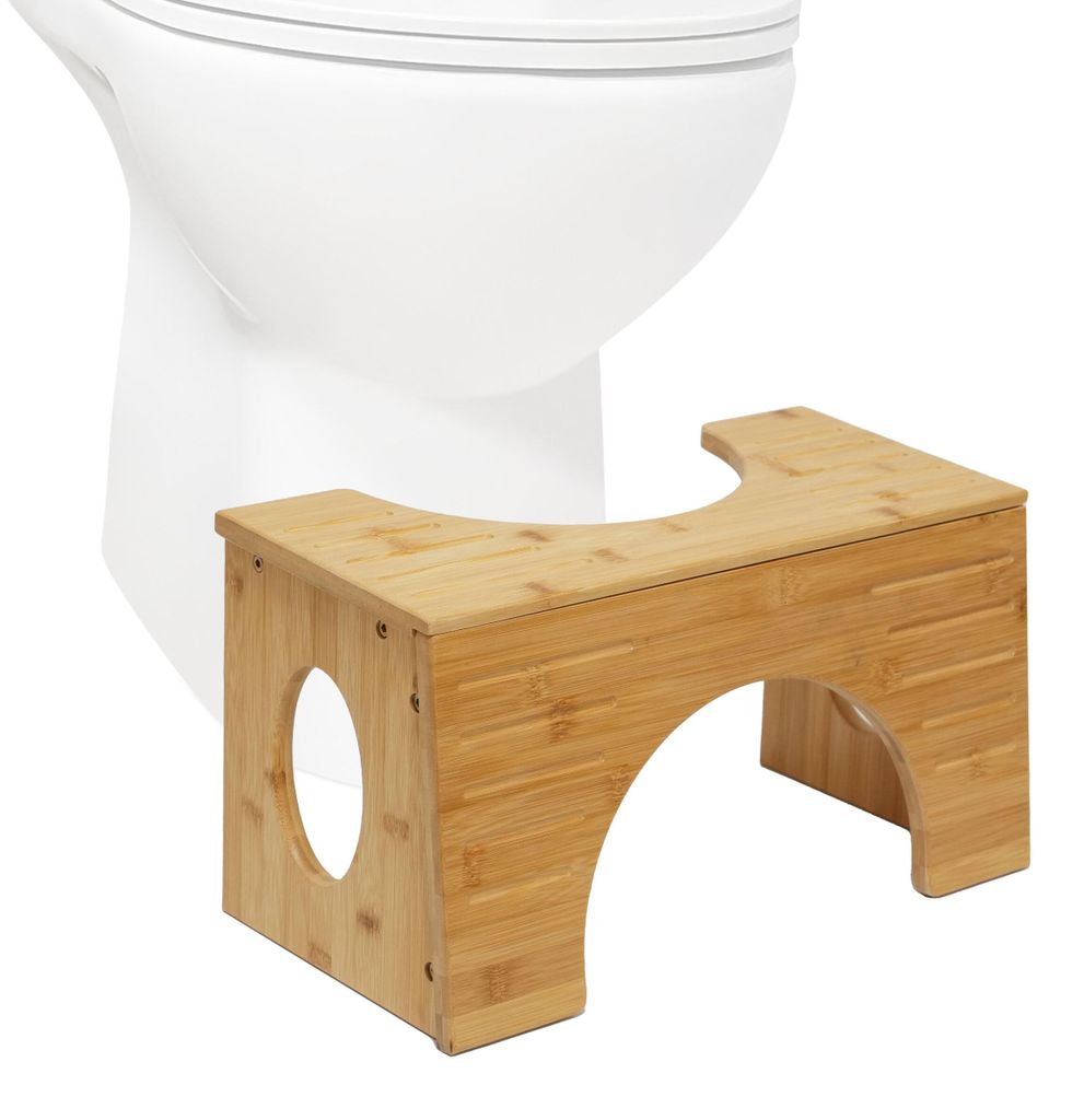 Relaxdays Toilettenhocker, Stuhlgang Unterstützung, WC Hocker Erwachsene, Bambus, kippbar für 2 Höhen, 19,5/25 cm, natur