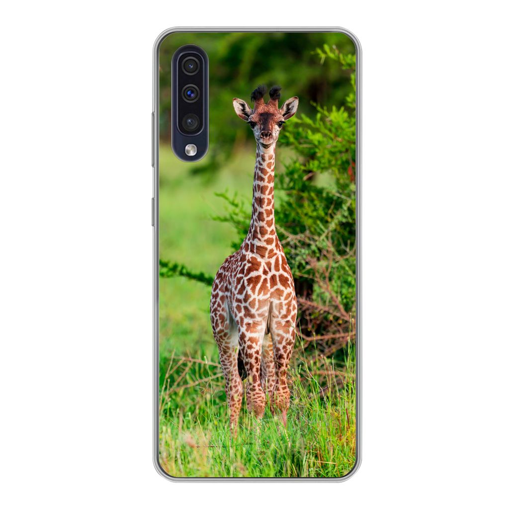MuchoWow Handyhülle Schutzhülle Hülle für Samsung Galaxy A30s Baby - Giraffe - Pflanzen Silikon Softcase Handy Hülle - Karteninhaber