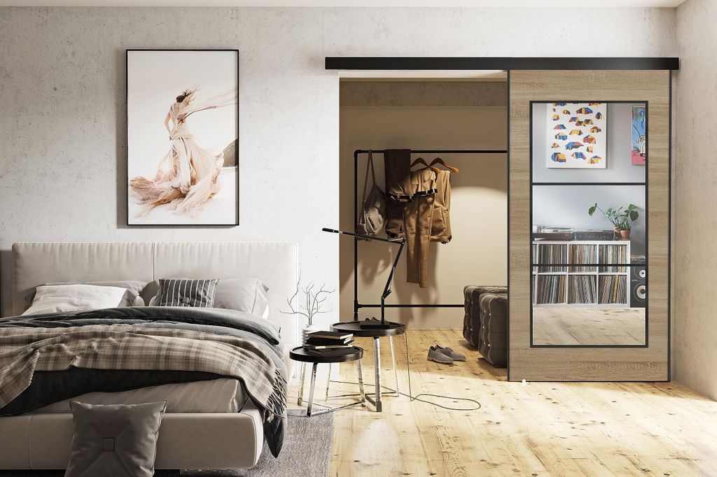 KIER FURNITURE TORI - Schiebetür Komplettset – 106x205x1,6 cm - Sonoma-Eiche