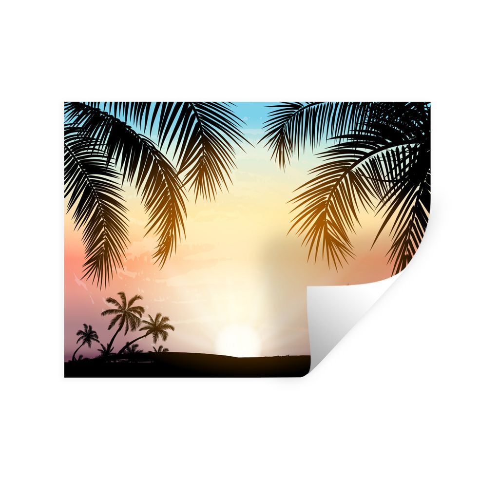 MuchoWow Wandtattoo Wandsticker Wandaufkleber Palme - Sonne - Sommer 160x120 cm Selbstklebend und Repositionierbar - Selbstklebend - Fototapeten