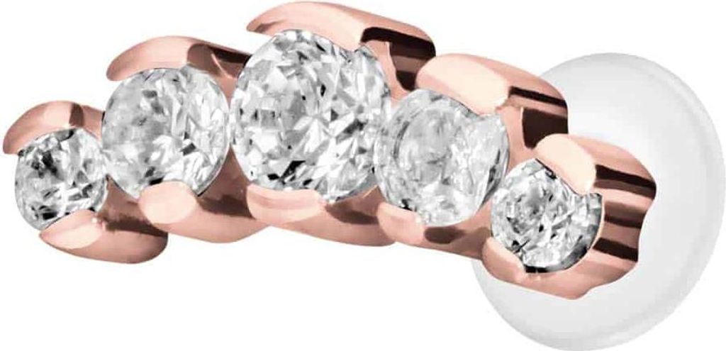 Ohrpiercing, Nasenpiercing PTFE Labret mit Innengewinde + Titan-Aufsatz 5 EINGEFASSTE KRISTALLE RoséGold Stablänge: 8mm | Stabstärke: 1,2mm