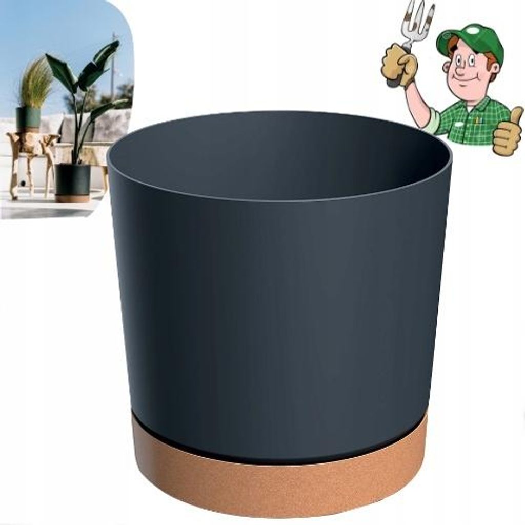 ANTHRAZIT BLUMENTOPF 30cm Topf mit Untersetzer SCHWARZ Produktbild 