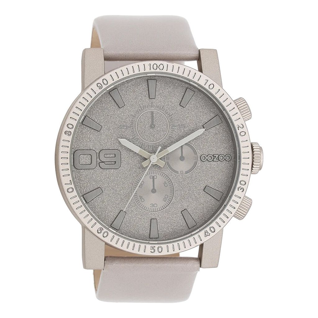 Oozoo Armbanduhr grau Leder Timepieces Herren Analog-Quarzuhr UOC11311